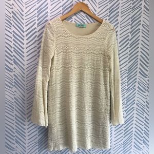 karlie cream lace midi dress with bell sleeves medium